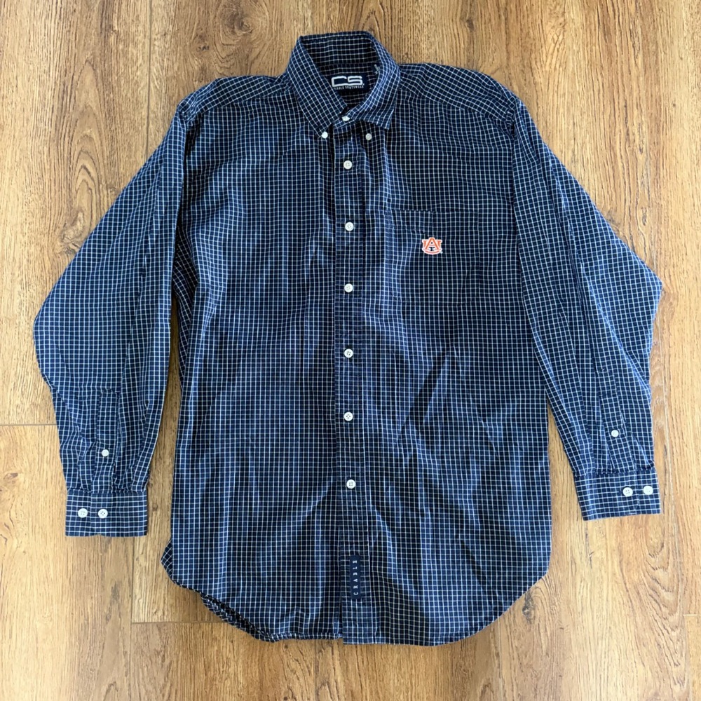 Crable Sportswear Auburn Tigers Navy Blue Check Button Down Shirt Men M college